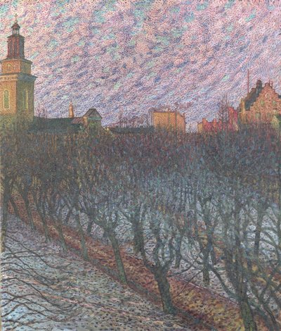 Avondzon boven Maria Magdalena Kerk Stockholm, 1902 door Nils Kreuger